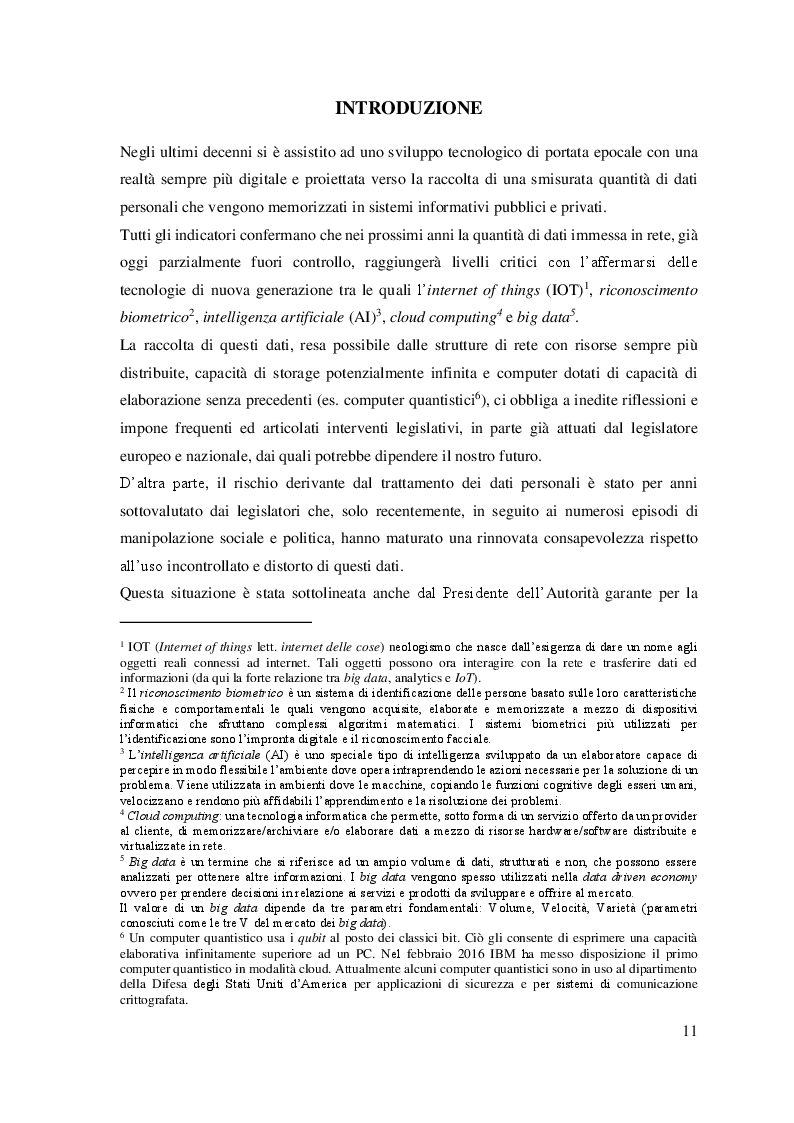 Anteprima della tesi: Il trattamento dei dati personali. Gestione del rischio e compliance aziendale., Pagina 3