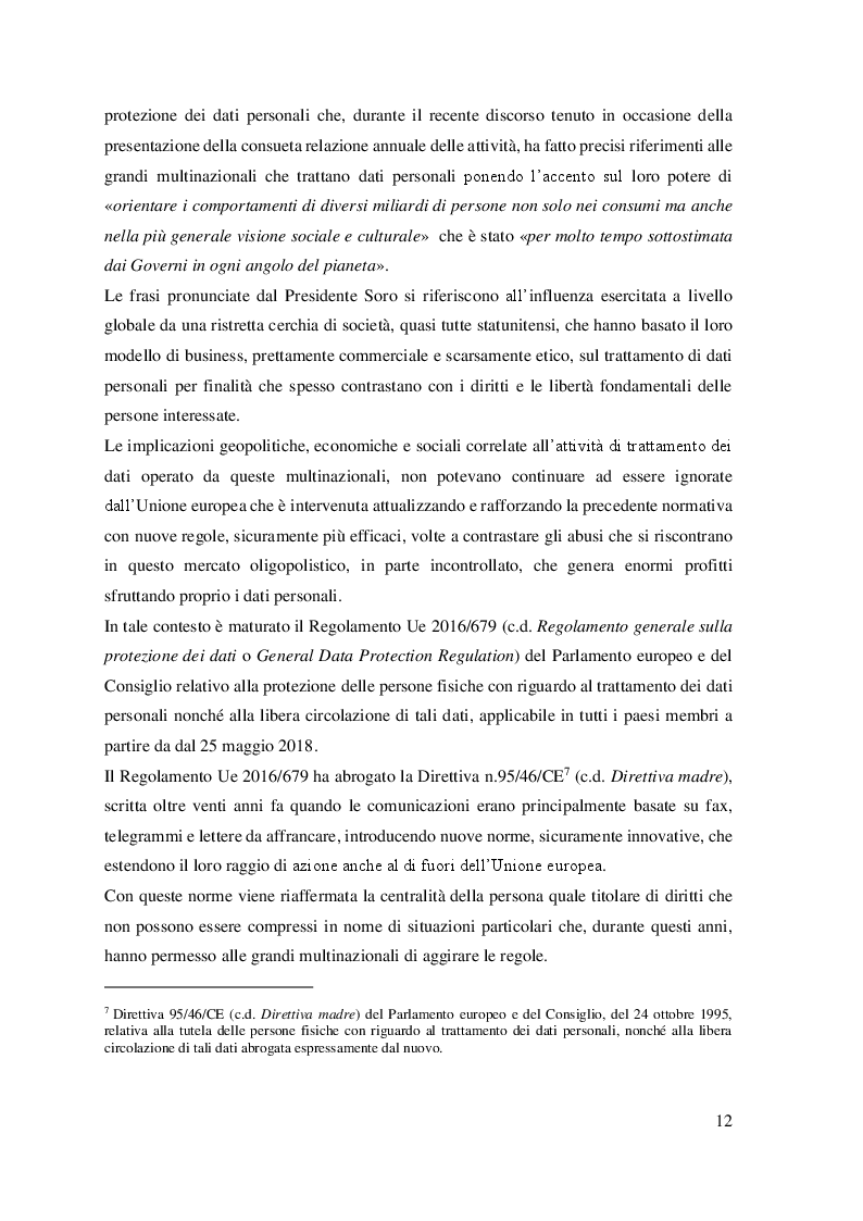 Anteprima della tesi: Il trattamento dei dati personali. Gestione del rischio e compliance aziendale., Pagina 4