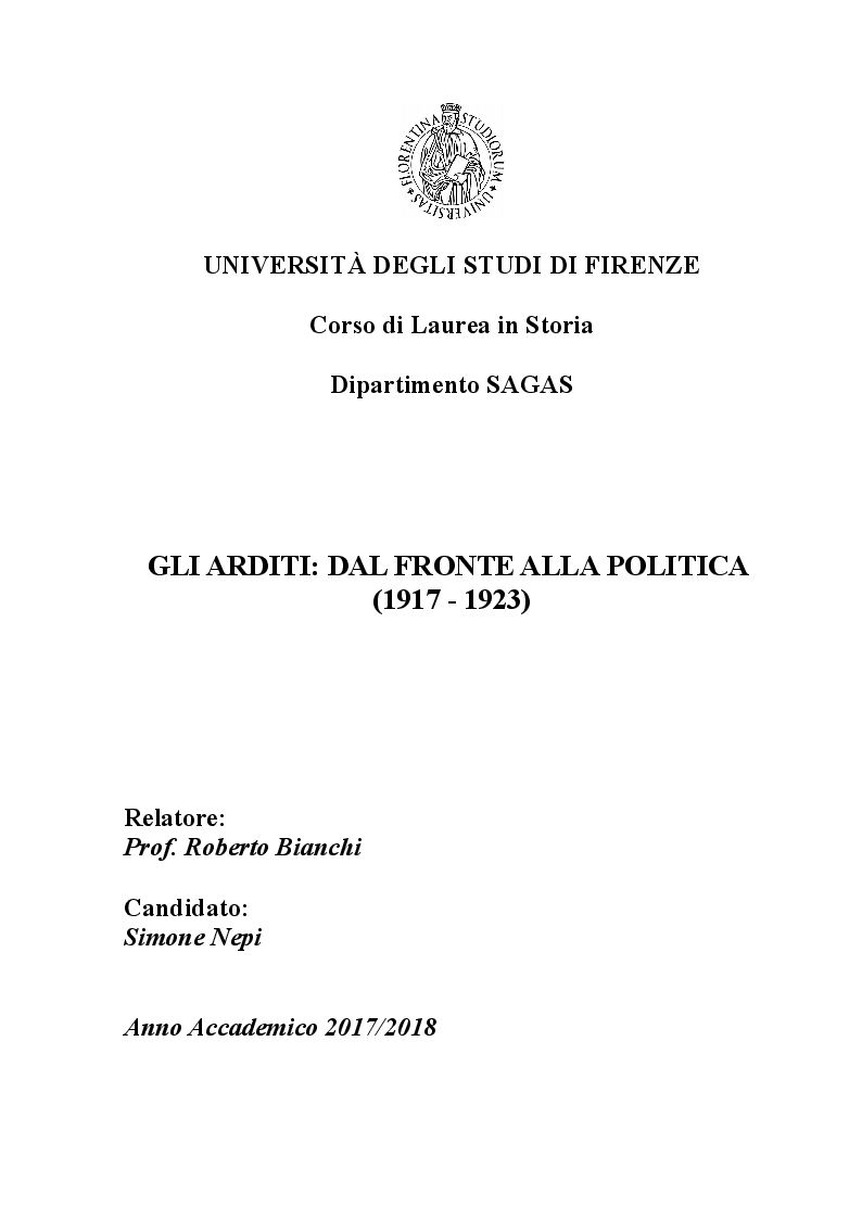 Anteprima della tesi: Gli arditi: dal fronte alla politica (1917-1923), Pagina 1