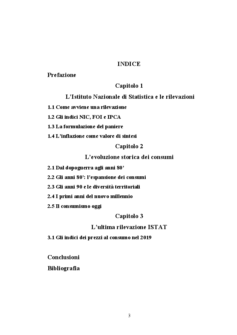 Indice della tesi: Il paniere dei beni in Italia: come variano i gusti di una popolazione, Pagina 1