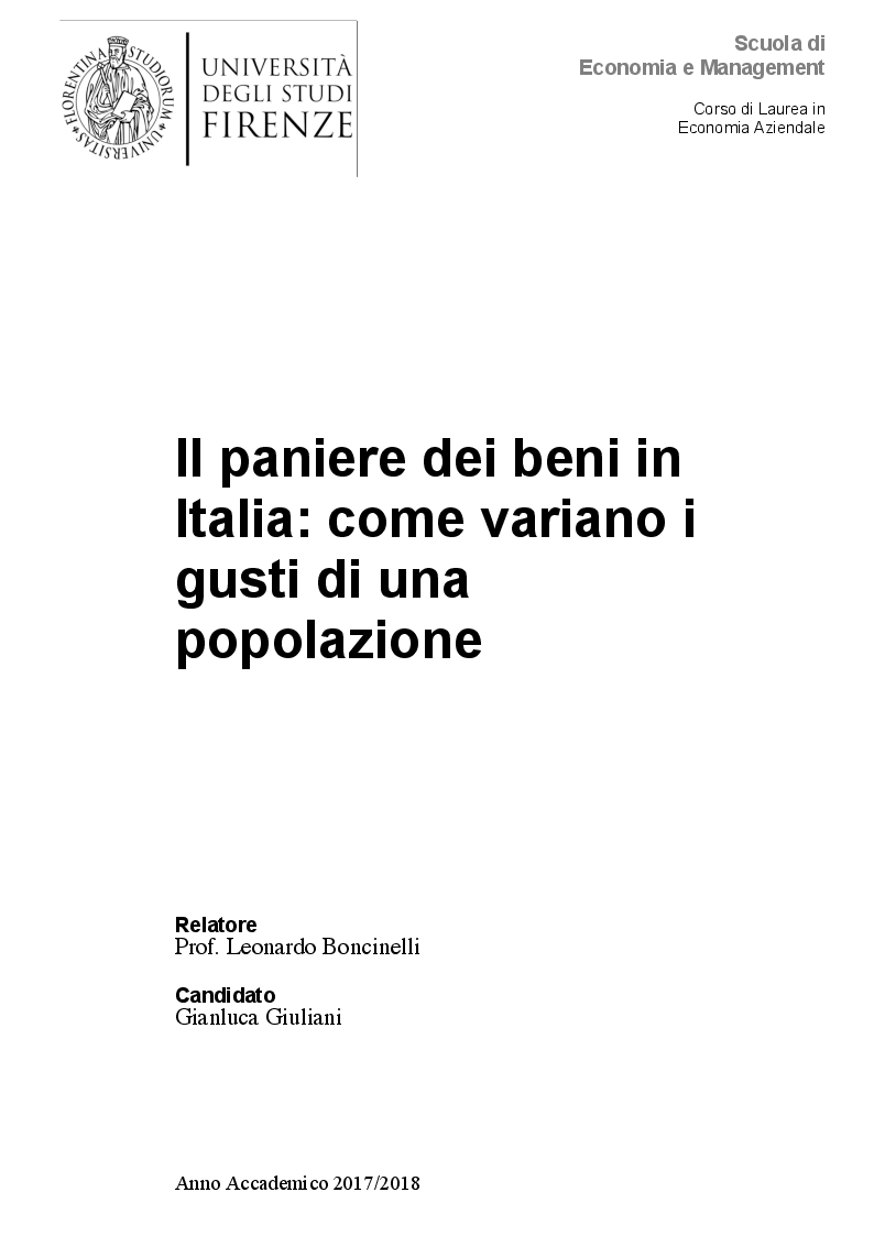 Anteprima della tesi: Il paniere dei beni in Italia: come variano i gusti di una popolazione, Pagina 1