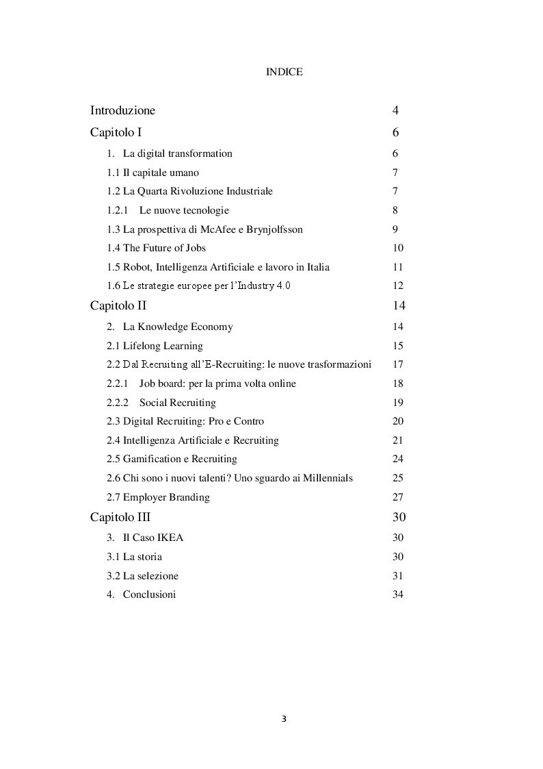 Indice della tesi: Digital transformation: come la tecnologia ha modificato il mondo delle risorse umane, Pagina 1