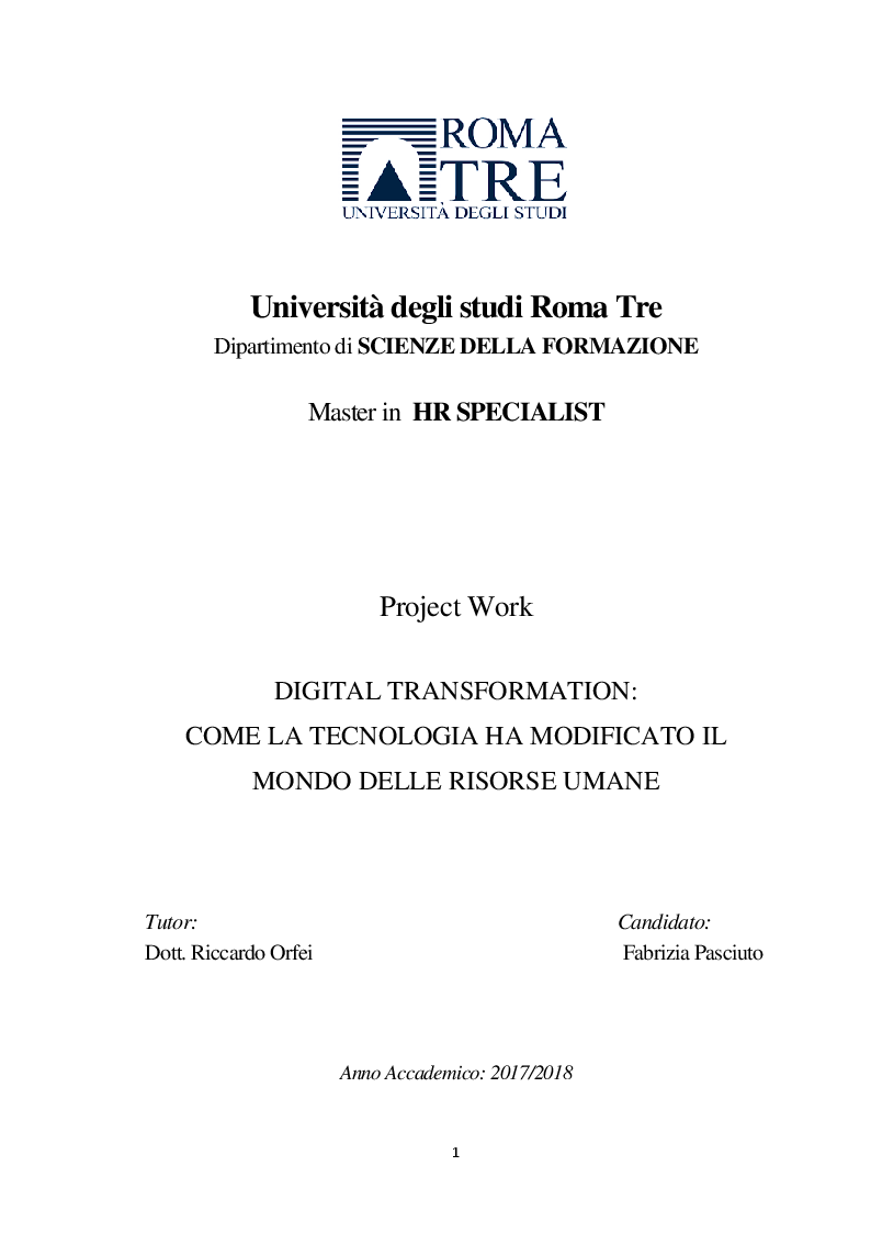 Anteprima della tesi: Digital transformation: come la tecnologia ha modificato il mondo delle risorse umane, Pagina 1