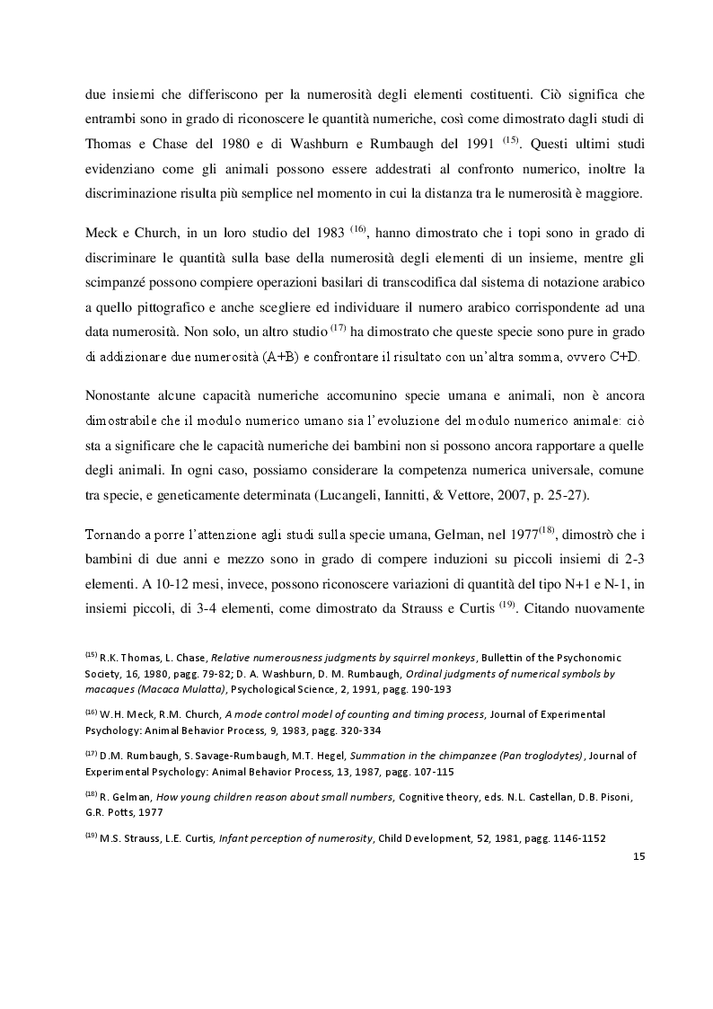 Estratto dalla tesi: I prerequisiti dell'apprendimento matematico: screening e potenziamento in età prescolare