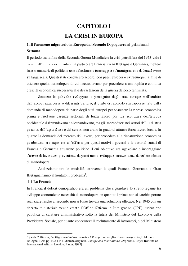 Anteprima della tesi: La crisi dei primi anni Settanta come punto di svolta del fenomeno migratorio in Europa, Pagina 4
