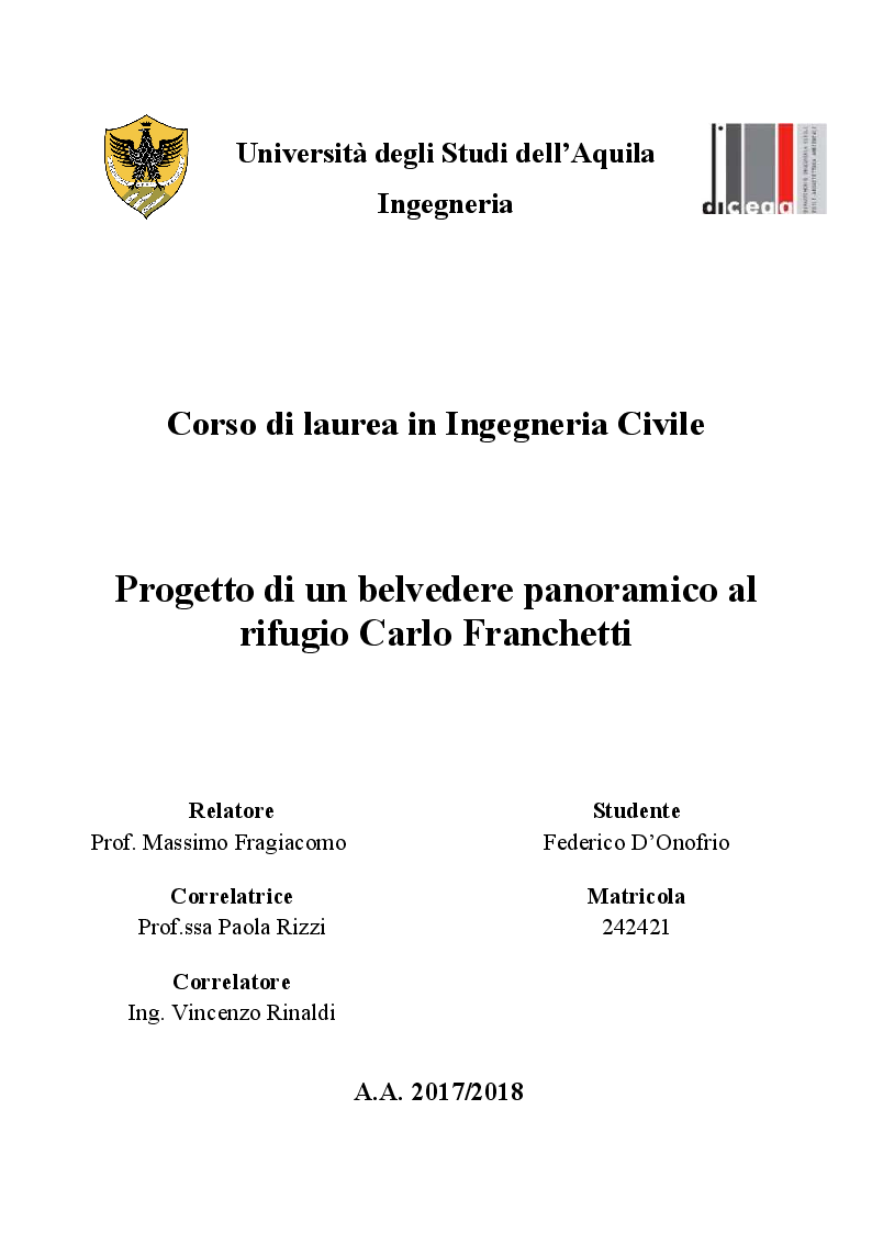 Anteprima della tesi: Progetto di un belvedere panoramico al rifugio Carlo Franchetti, Pagina 1