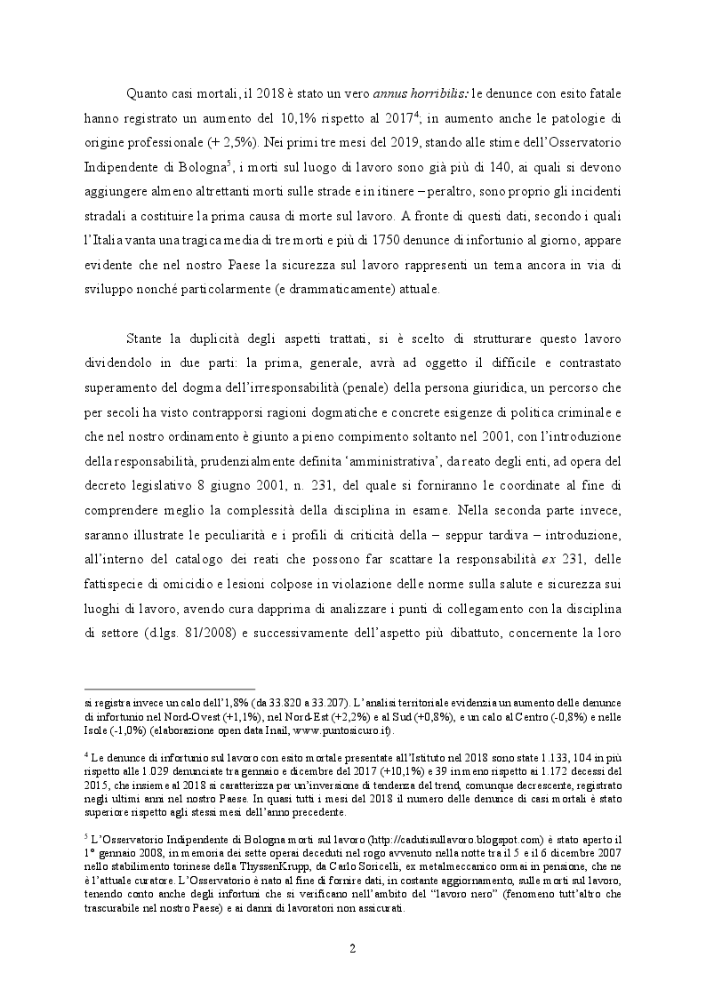Anteprima della tesi: Responsabilità ex crimine degli enti e delitti colposi in violazione delle norme sulla salute e sicurezza sul lavoro. Profili critici e prospettive., Pagina 3