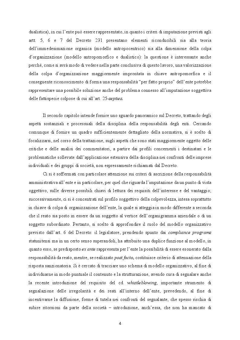 Anteprima della tesi: Responsabilità ex crimine degli enti e delitti colposi in violazione delle norme sulla salute e sicurezza sul lavoro. Profili critici e prospettive., Pagina 5