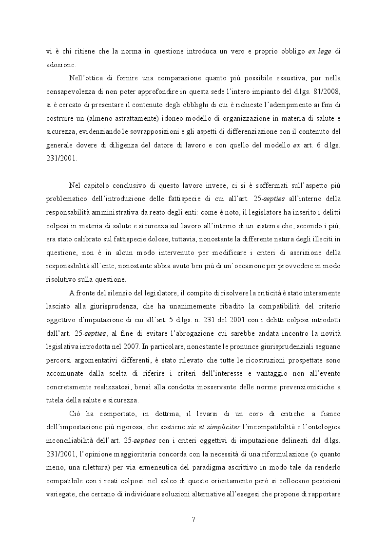 Anteprima della tesi: Responsabilità ex crimine degli enti e delitti colposi in violazione delle norme sulla salute e sicurezza sul lavoro. Profili critici e prospettive., Pagina 8