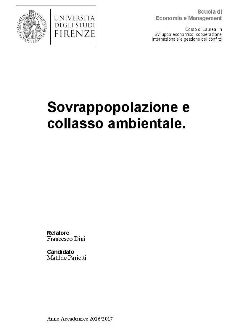 Anteprima della tesi: Sovrappopolazione e collasso ambientale, Pagina 1