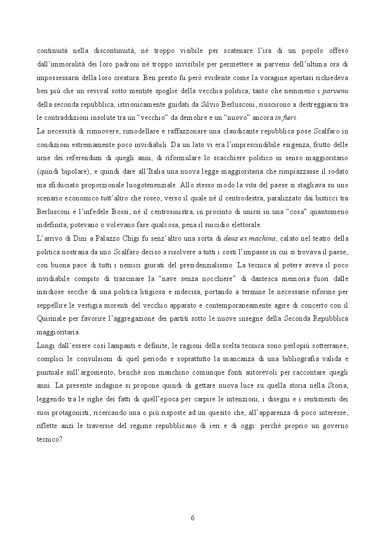 Anteprima della tesi: Il governo di Lamberto Dini (1995-1996). L'anello tecnico tra le due repubbliche, Pagina 3