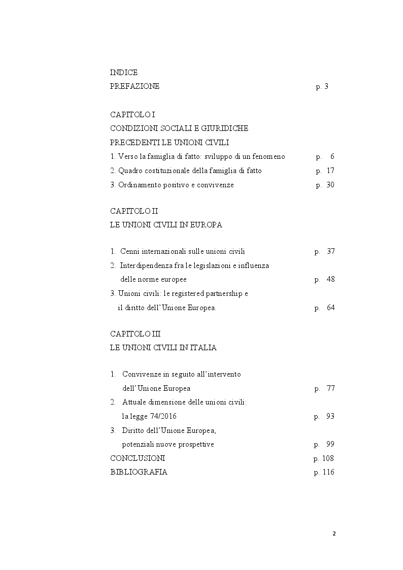 Indice della tesi: Genesi e sviluppo del riconoscimento giuridico delle unioni civili nei paesi dell'Unione Europea, Pagina 1
