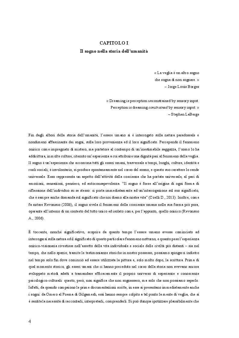 Anteprima della tesi: Il Sogno Lucido: da una ricostruzione Storico-Antropologica del fenomeno onirico alle più attuali acquisizioni Psico-Fisiologiche, per un'applicazione in campo Psicoterapeutico, Pagina 3