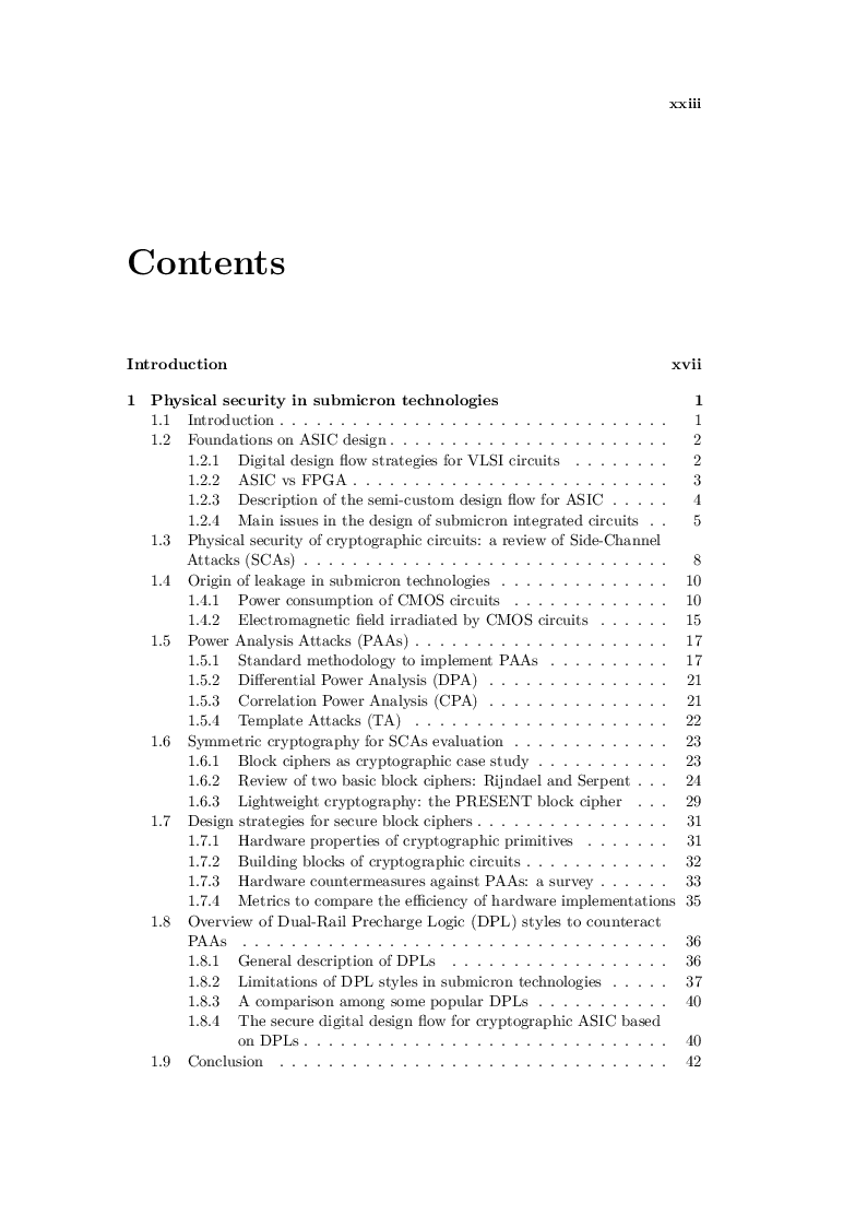 Indice della tesi: Design techniques for secure cryptographic circuits in deep submicron technologies, Pagina 1