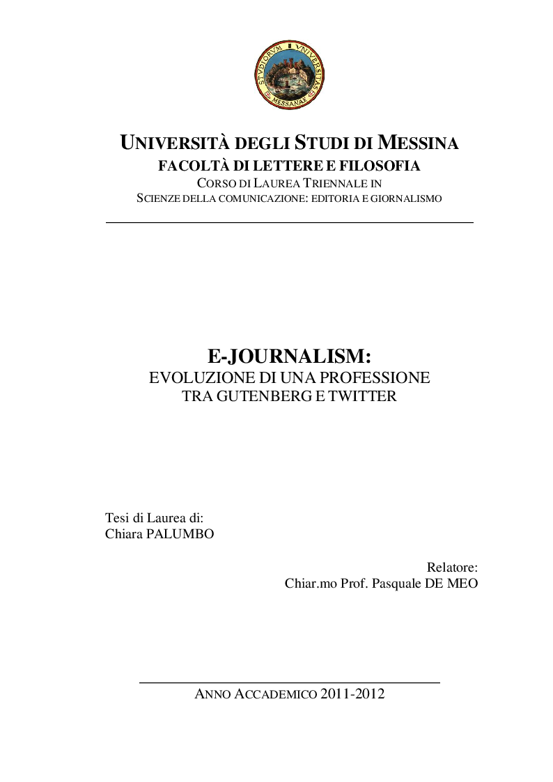 Anteprima della tesi: E-Journalism: Evoluzione di una professione tra Gutenberg e Twitter, Pagina 1