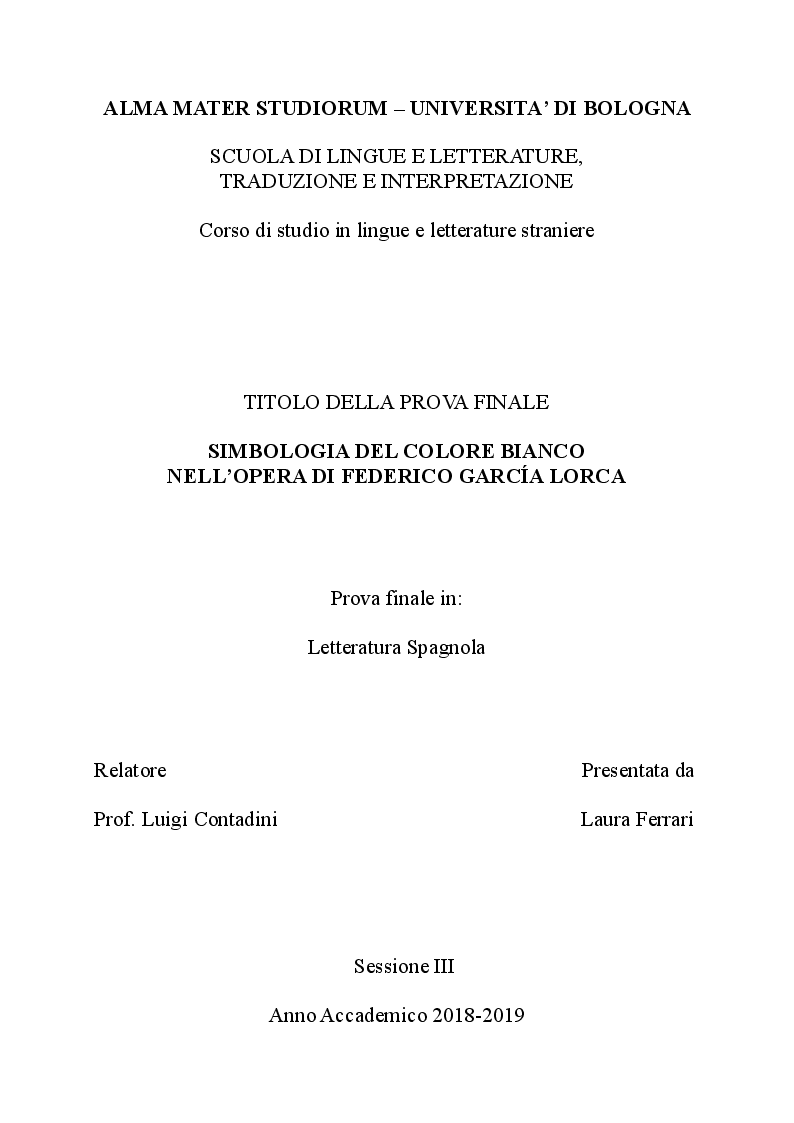 Anteprima della tesi: Simbologia del colore bianco nell’opera di Federico García Lorca, Pagina 1