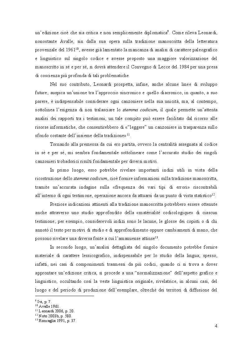 Anteprima della tesi: Edizione interpretativa, traduzione e commento del primo contingente di liriche tràdito dal canzoniere provenzale P., Pagina 3
