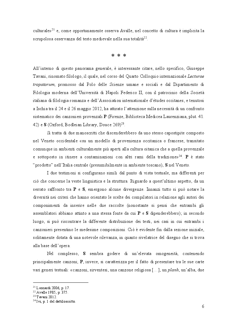 Anteprima della tesi: Edizione interpretativa, traduzione e commento del primo contingente di liriche tràdito dal canzoniere provenzale P., Pagina 5