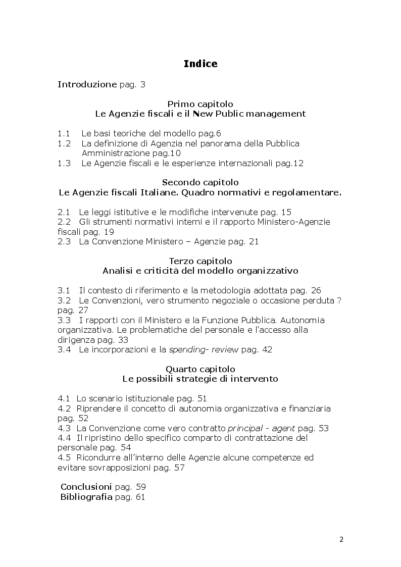 Indice della tesi: L'innovazione ed il cambiamento nella PA Italiana. Il modello Agenzie fiscali. Esperienze e prospettive a circa venti anni dalla loro istituzione, Pagina 1