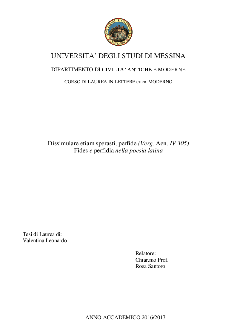 Anteprima della tesi: Dissimulare etiam sperasti, perfide (Verg. Aen, IV 305) Fides e perfidia nella poesia latina, Pagina 1