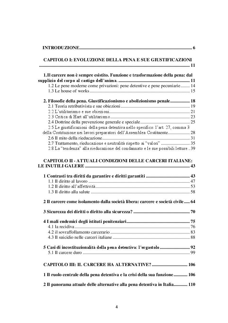 Indice della tesi: Il fallimento del carcere: ragioni e prospettive, Pagina 1