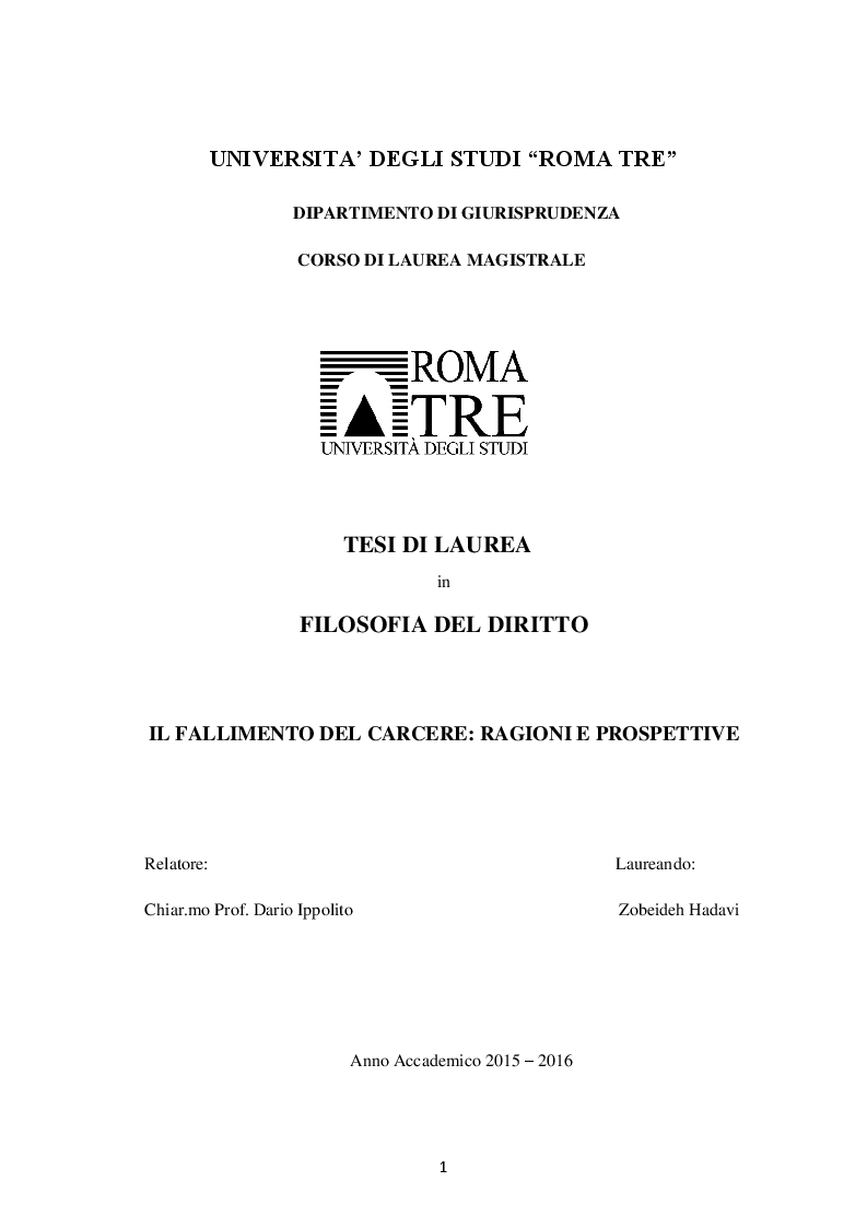 Anteprima della tesi: Il fallimento del carcere: ragioni e prospettive, Pagina 1