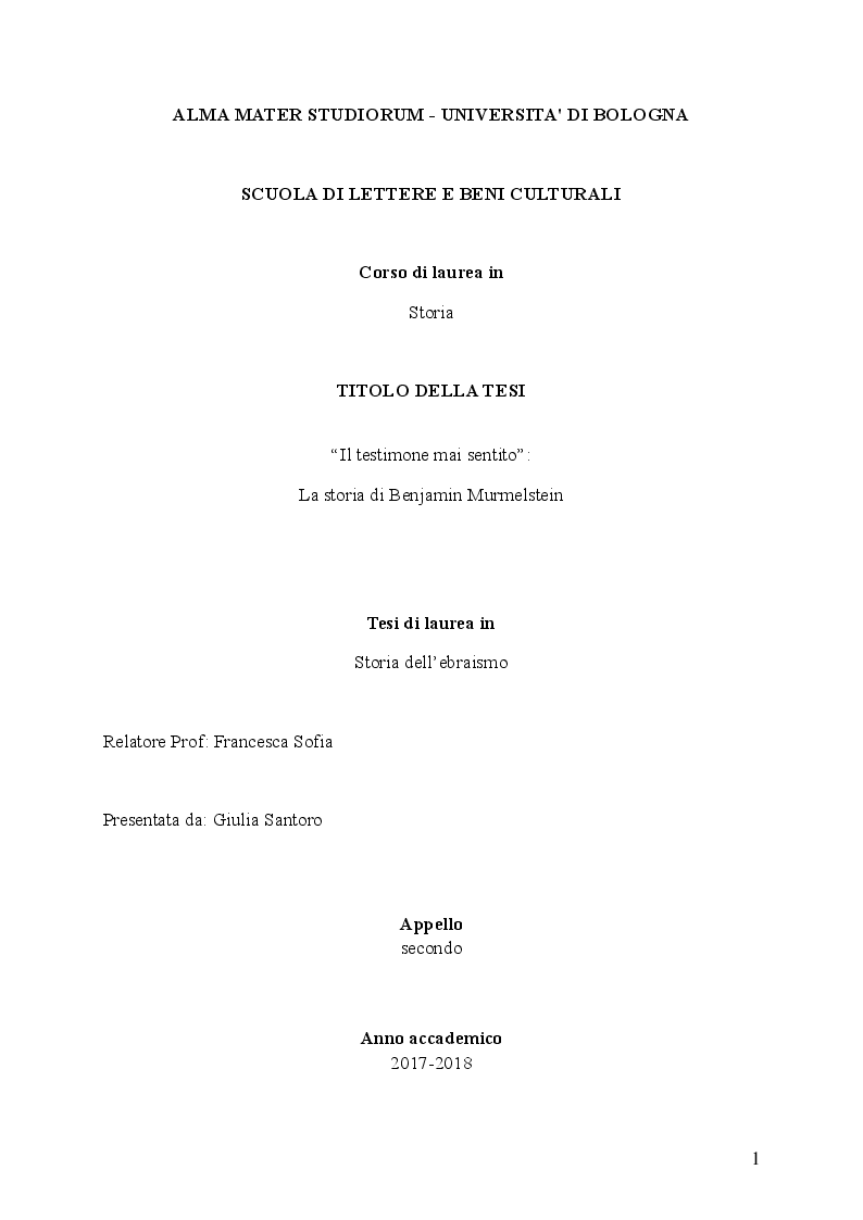 Anteprima della tesi: “Il testimone mai sentito”: La storia di Benjamin Murmelstein, Pagina 1