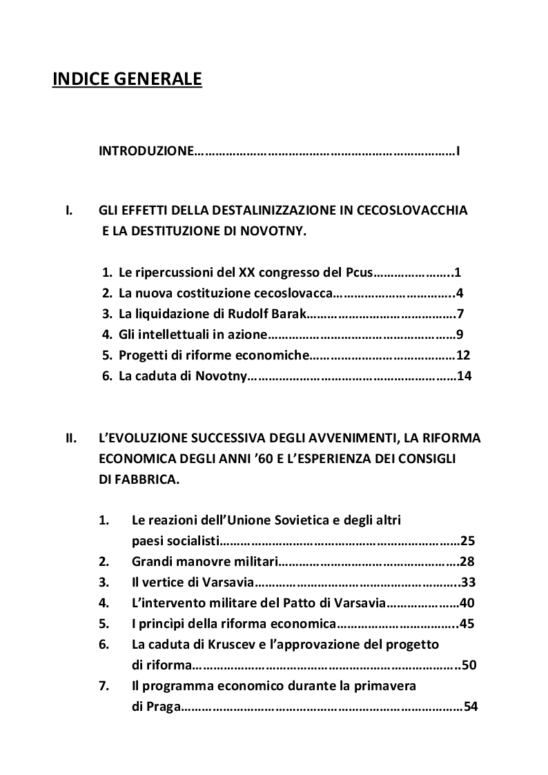 Indice della tesi: Nascita ed evoluzione della Primavera di Praga, Pagina 1