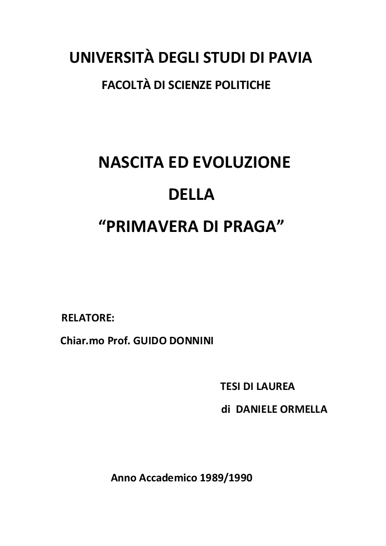 Anteprima della tesi: Nascita ed evoluzione della Primavera di Praga, Pagina 1