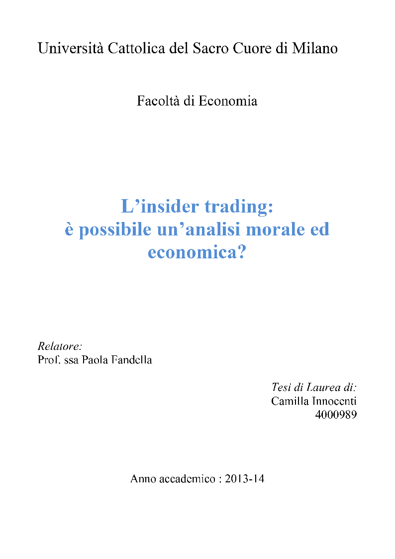 Anteprima della tesi: L'insider trading: è possibile un'analisi morale ed economica?, Pagina 1