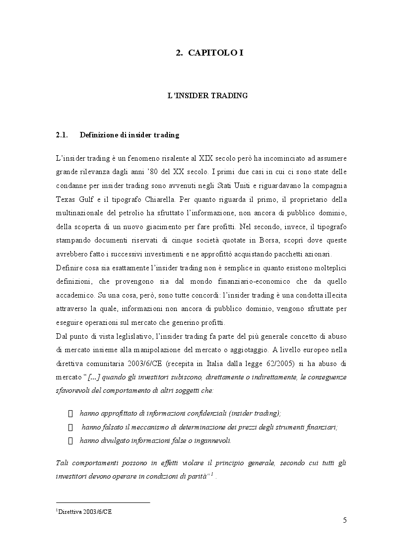 Anteprima della tesi: L'insider trading: è possibile un'analisi morale ed economica?, Pagina 4