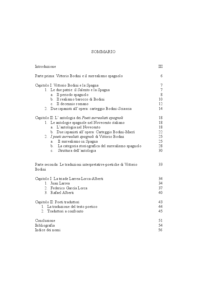 Indice della tesi: Vittorio Bodini e l'antologia dei ''Poeti surrealisti spagnoli'', Pagina 1