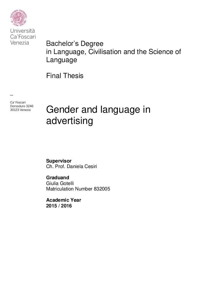 Anteprima della tesi: Gender and language in advertising, Pagina 1