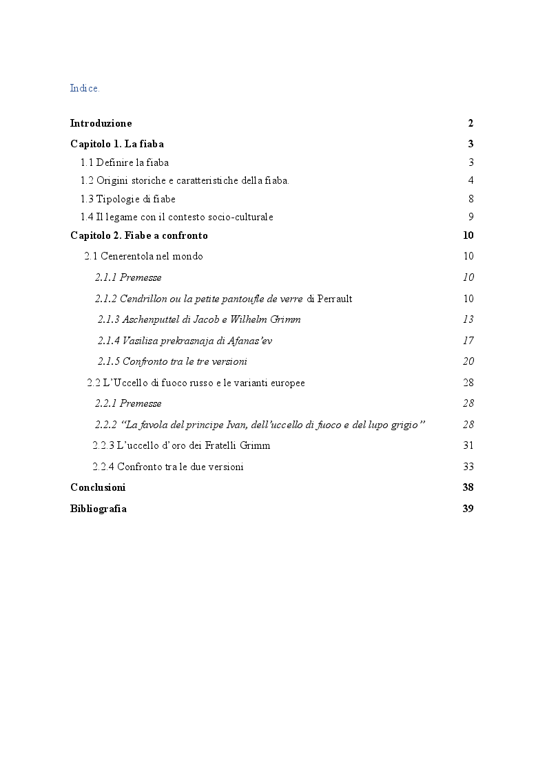 Indice della tesi: Fiabe europee e fiabe russe a confronto, Pagina 1