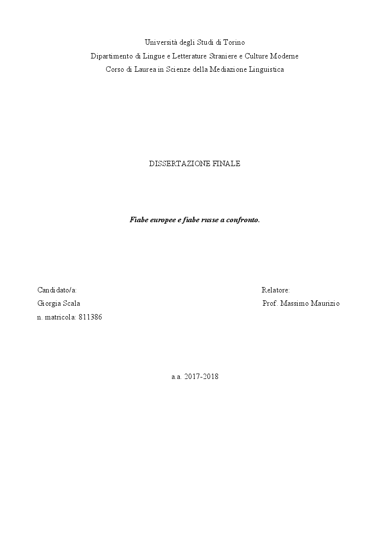 Anteprima della tesi: Fiabe europee e fiabe russe a confronto, Pagina 1