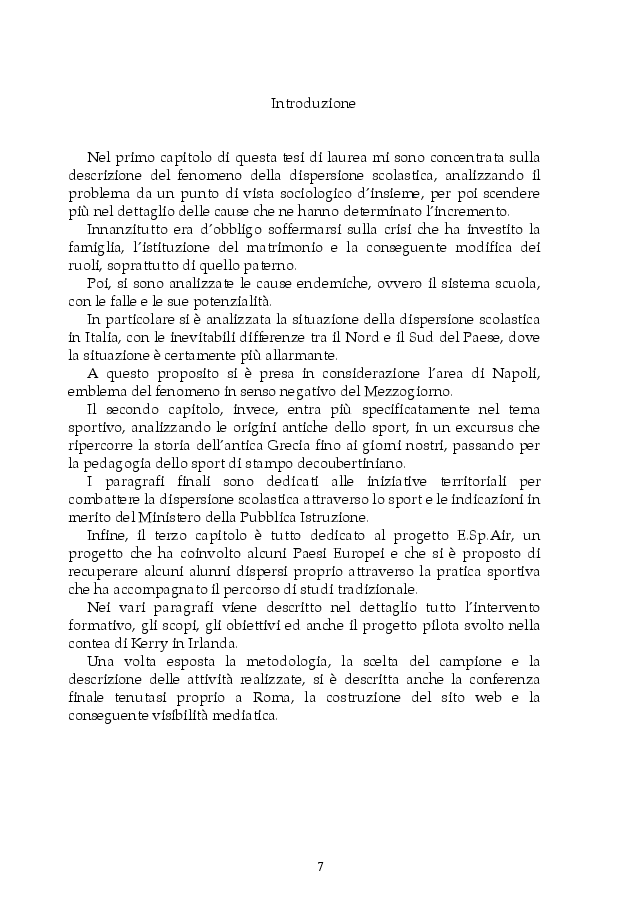 Anteprima della tesi: Dispersione scolastica e pedagogia dello sport: il progetto E.Sp.Air, Pagina 4