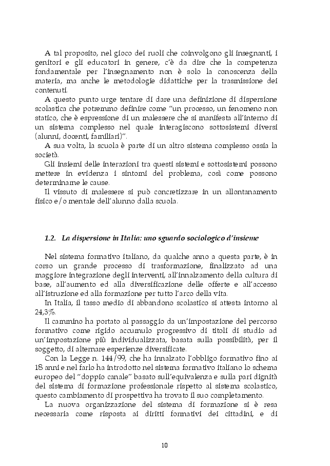 Anteprima della tesi: Dispersione scolastica e pedagogia dello sport: il progetto E.Sp.Air, Pagina 7