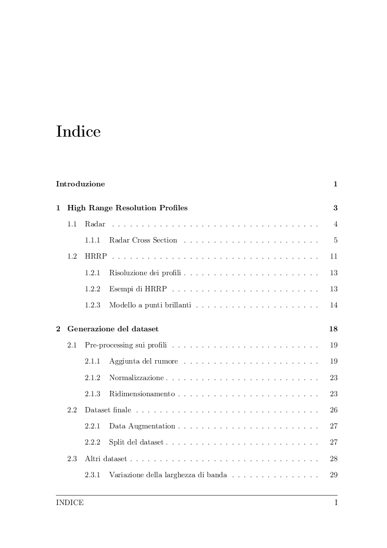 Indice della tesi: Classificazione di profili ad alta risoluzione tramite l'utilizzo di reti neurali convoluzionali, Pagina 1