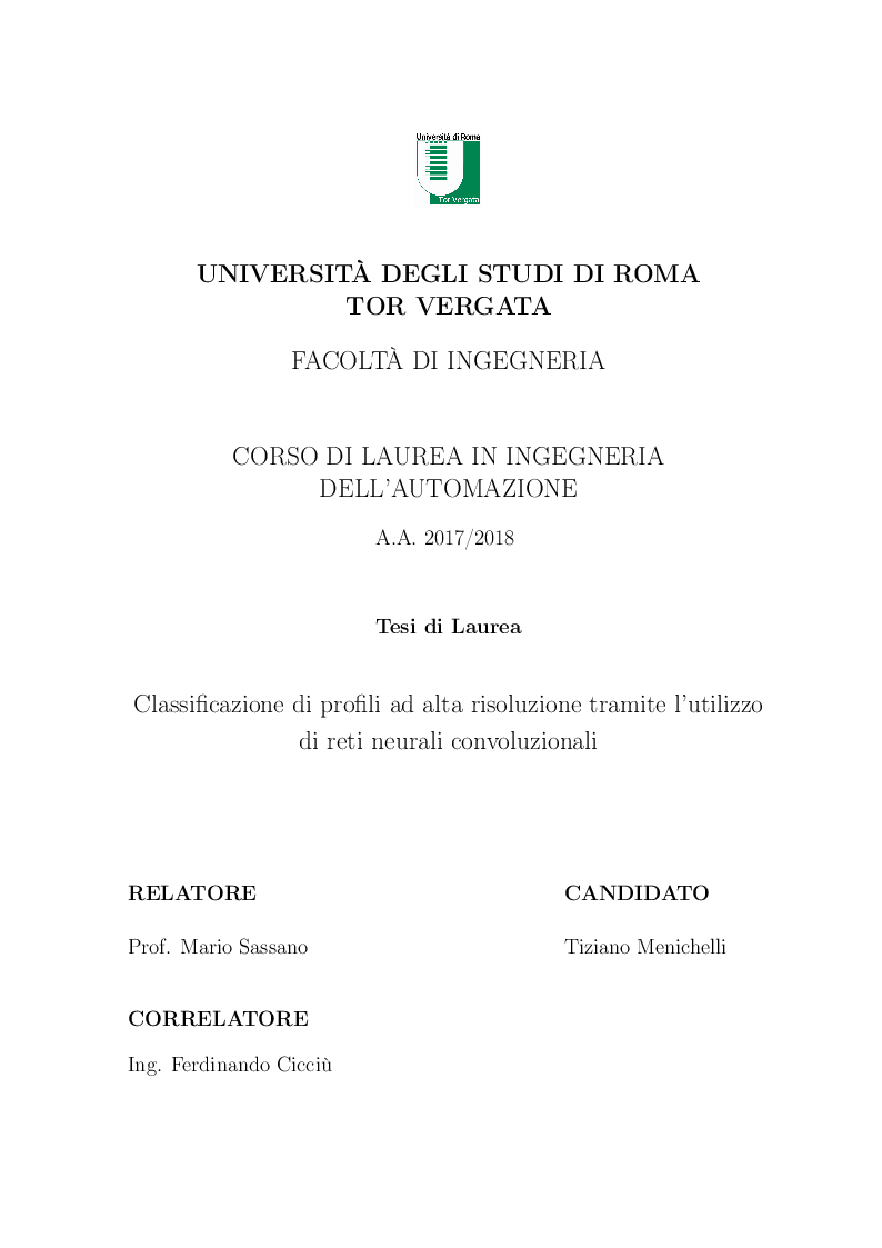 Anteprima della tesi: Classificazione di profili ad alta risoluzione tramite l'utilizzo di reti neurali convoluzionali, Pagina 1