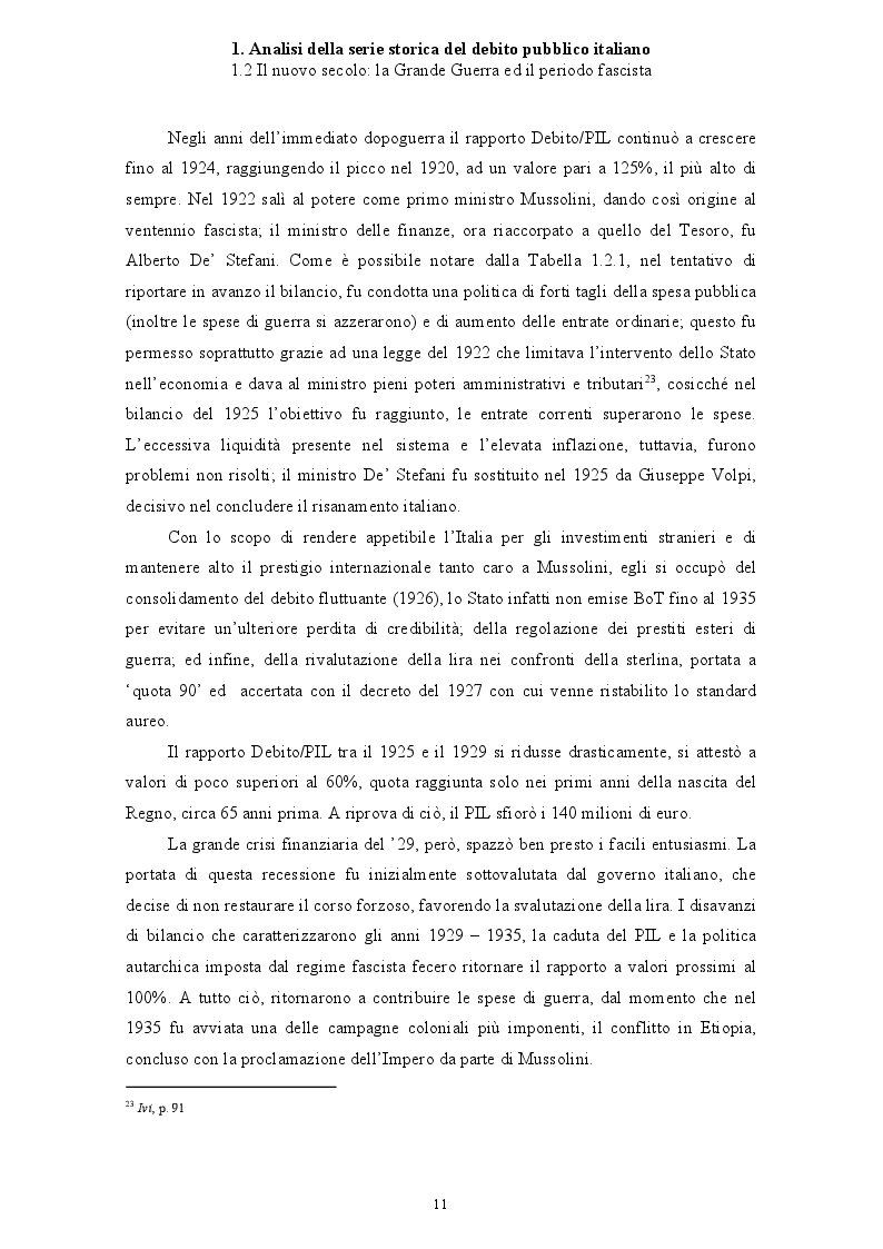 Estratto dalla tesi: Politica economica e sostenibilità del debito pubblico italiano