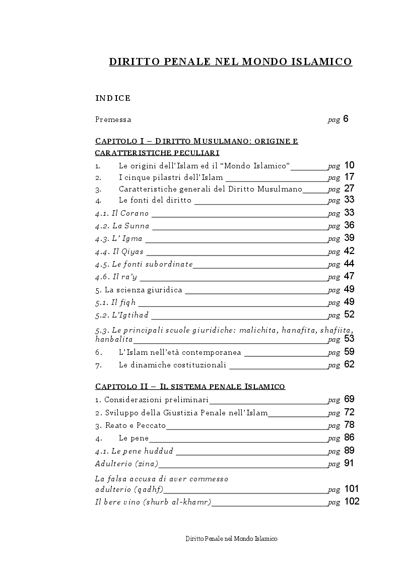 Indice della tesi: Diritto Penale nel mondo islamico, Pagina 1