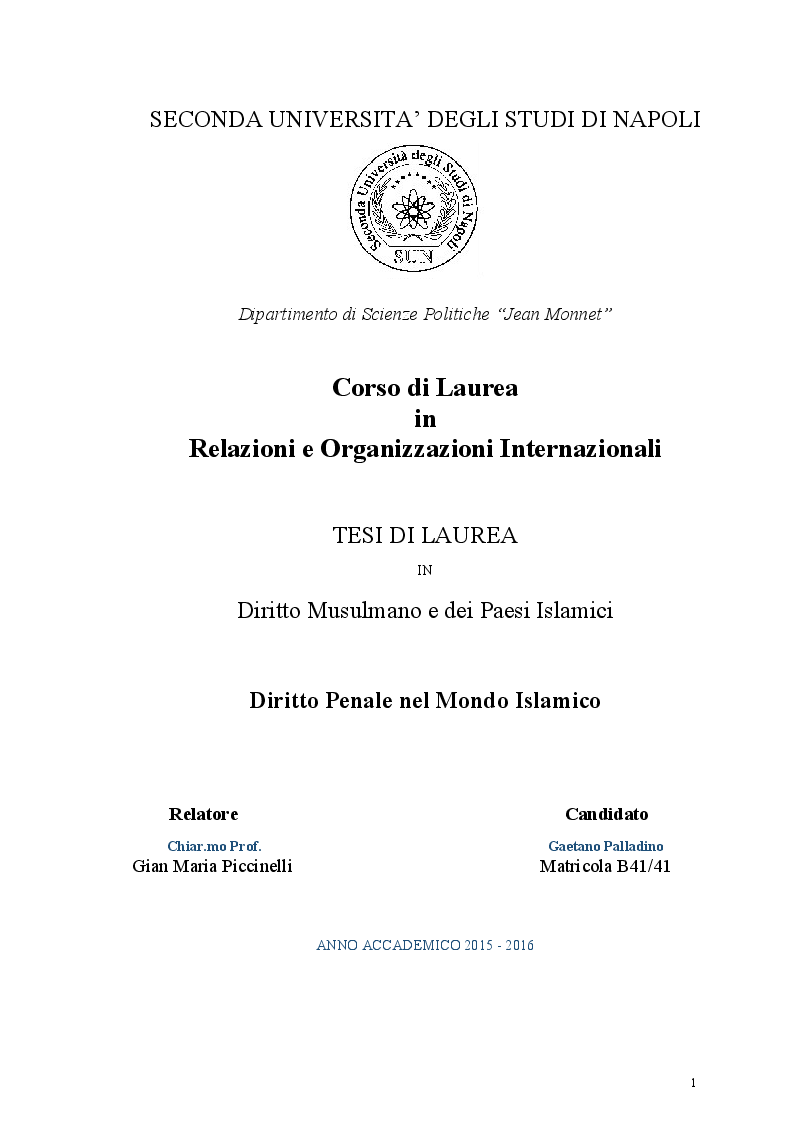 Anteprima della tesi: Diritto Penale nel mondo islamico, Pagina 1