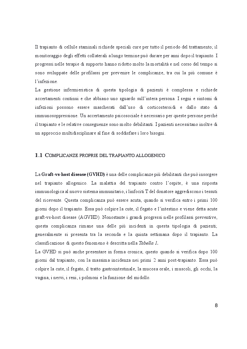 Estratto dalla tesi: L'educazione terapeutica nel post trapianto di cellule staminali per la prevenzione delle infezioni: il ruolo dell'infermiere