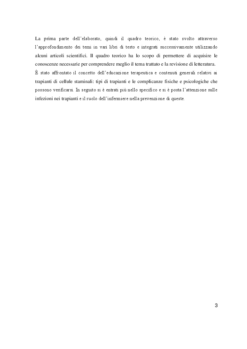 Anteprima della tesi: L'educazione terapeutica nel post trapianto di cellule staminali per la prevenzione delle infezioni: il ruolo dell'infermiere, Pagina 4
