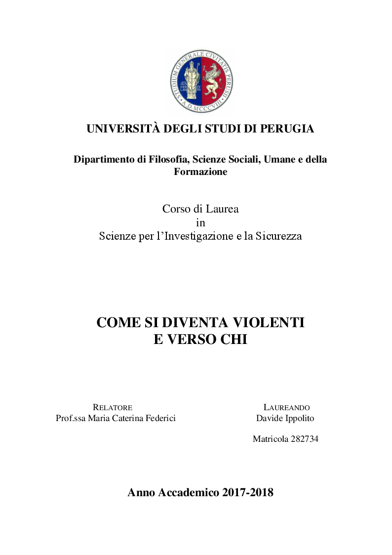 Anteprima della tesi: Come si diventa violenti e verso chi, Pagina 1