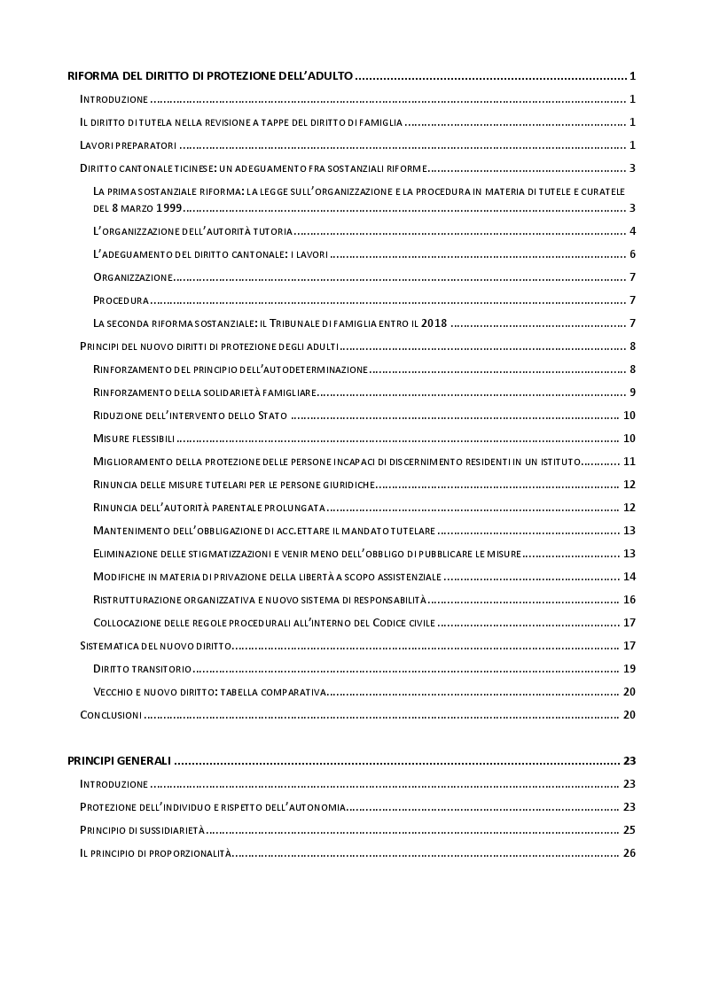 Indice della tesi: Il mandato precauzionale e le direttive anticipate nel nuovo diritto svizzero di protezione dell'adulto, Pagina 1