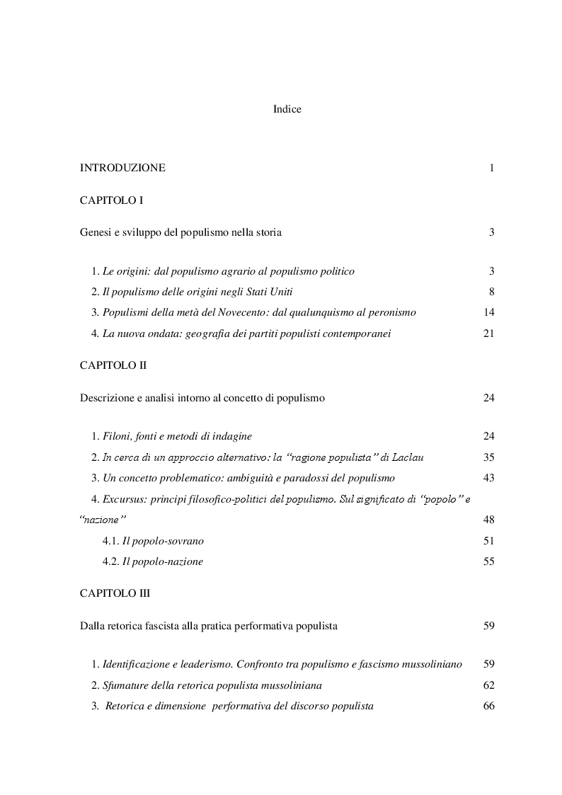 Indice della tesi: Politica e retorica del popolo sovrano. Dal populismo arcaico al populismo mediatico, Pagina 1