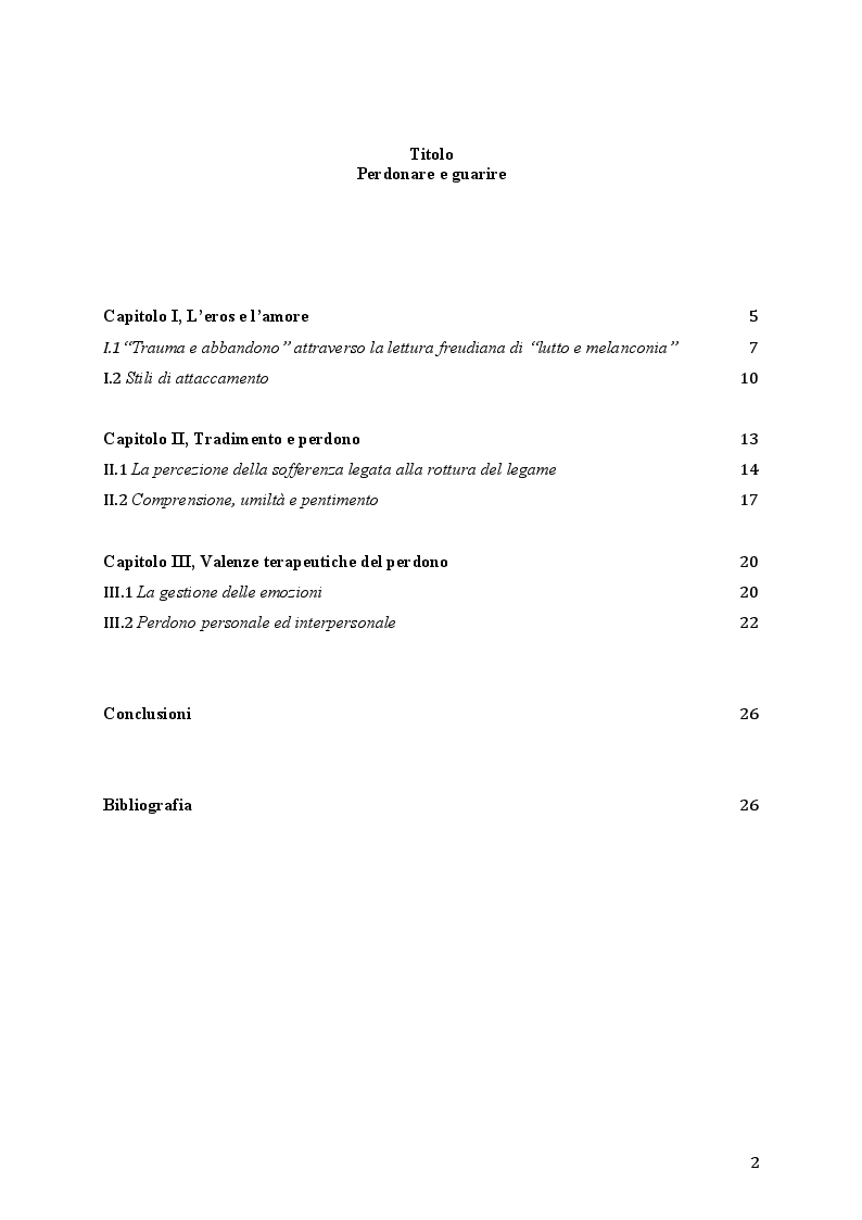 Indice della tesi: Perdonare e guarire, Pagina 1