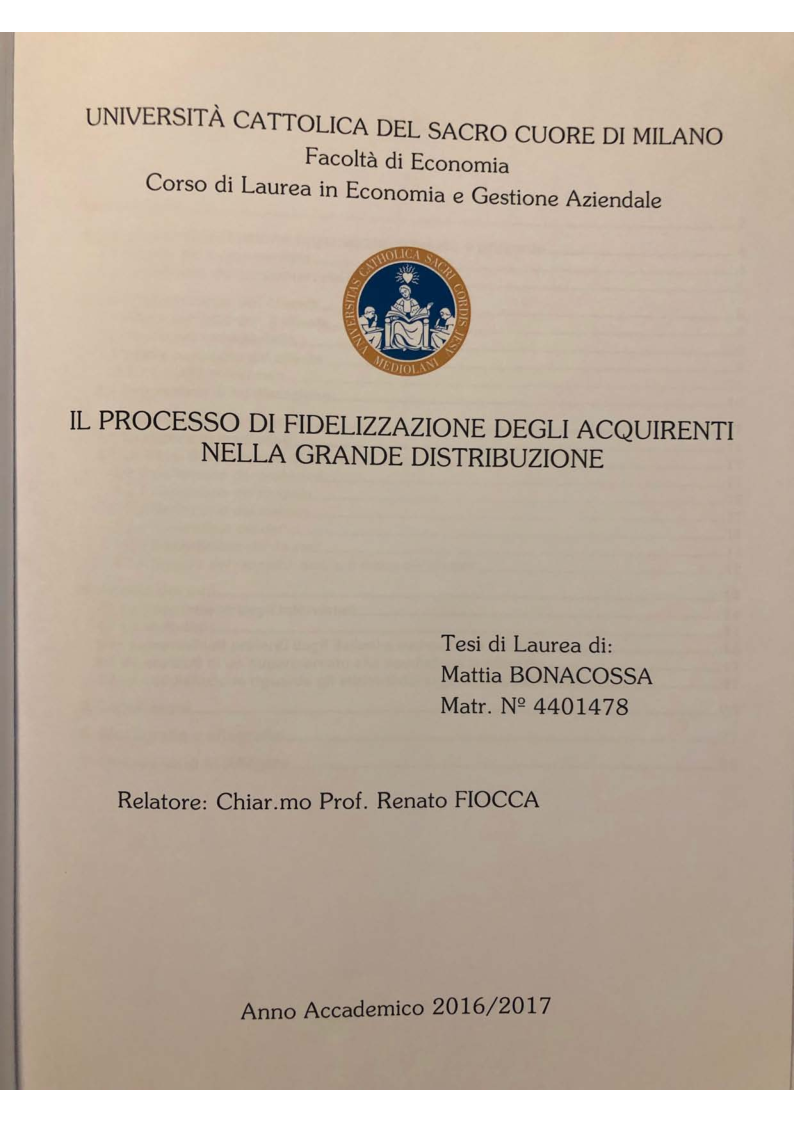 Anteprima della tesi: Il Processo di Fidelizzazione degli Acquirenti nella Grande Distribuzione Organizzata, Pagina 1