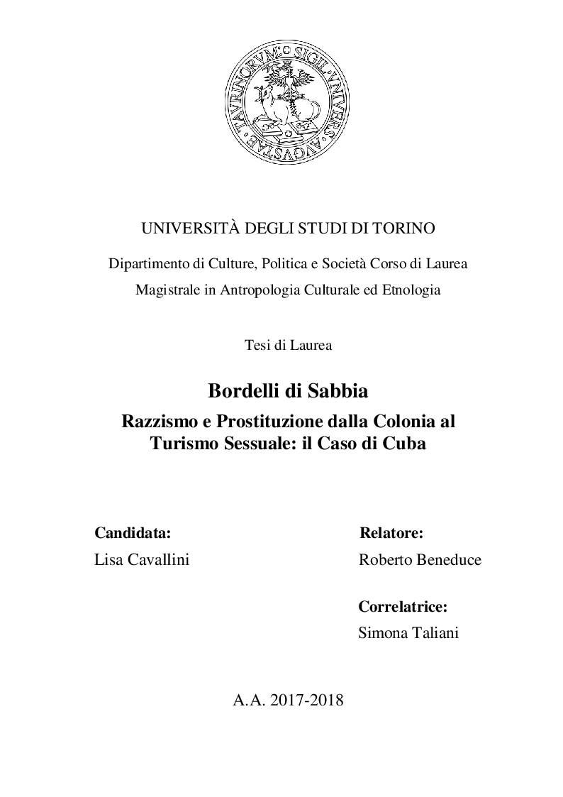 Anteprima della tesi: Bordelli di Sabbia. Razzismo e Prostituzione dalla Colonia al Turismo Sessuale: il Caso di Cuba, Pagina 1